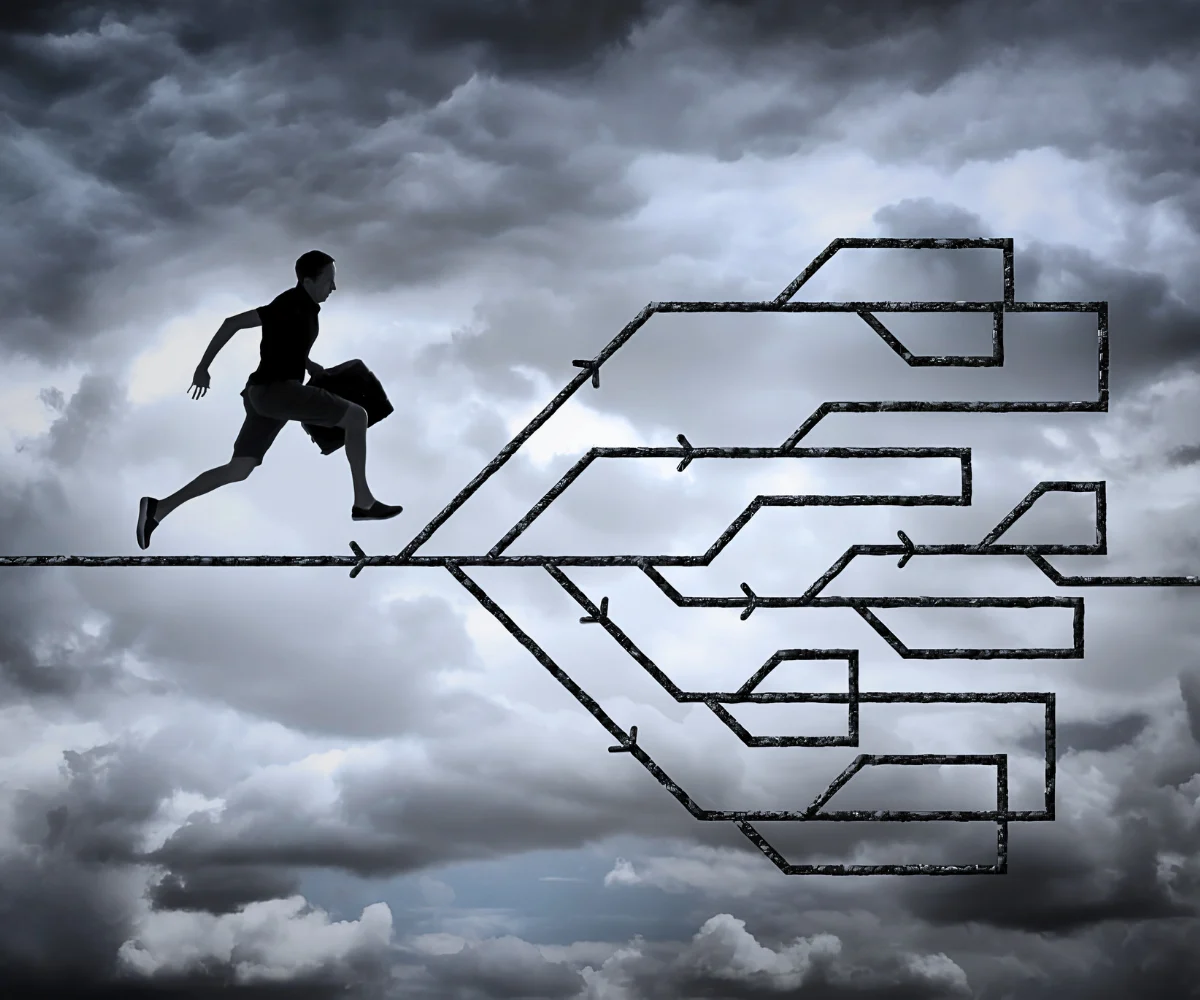 Career Path and Opportunities Person running toward multiple career paths and opportunities